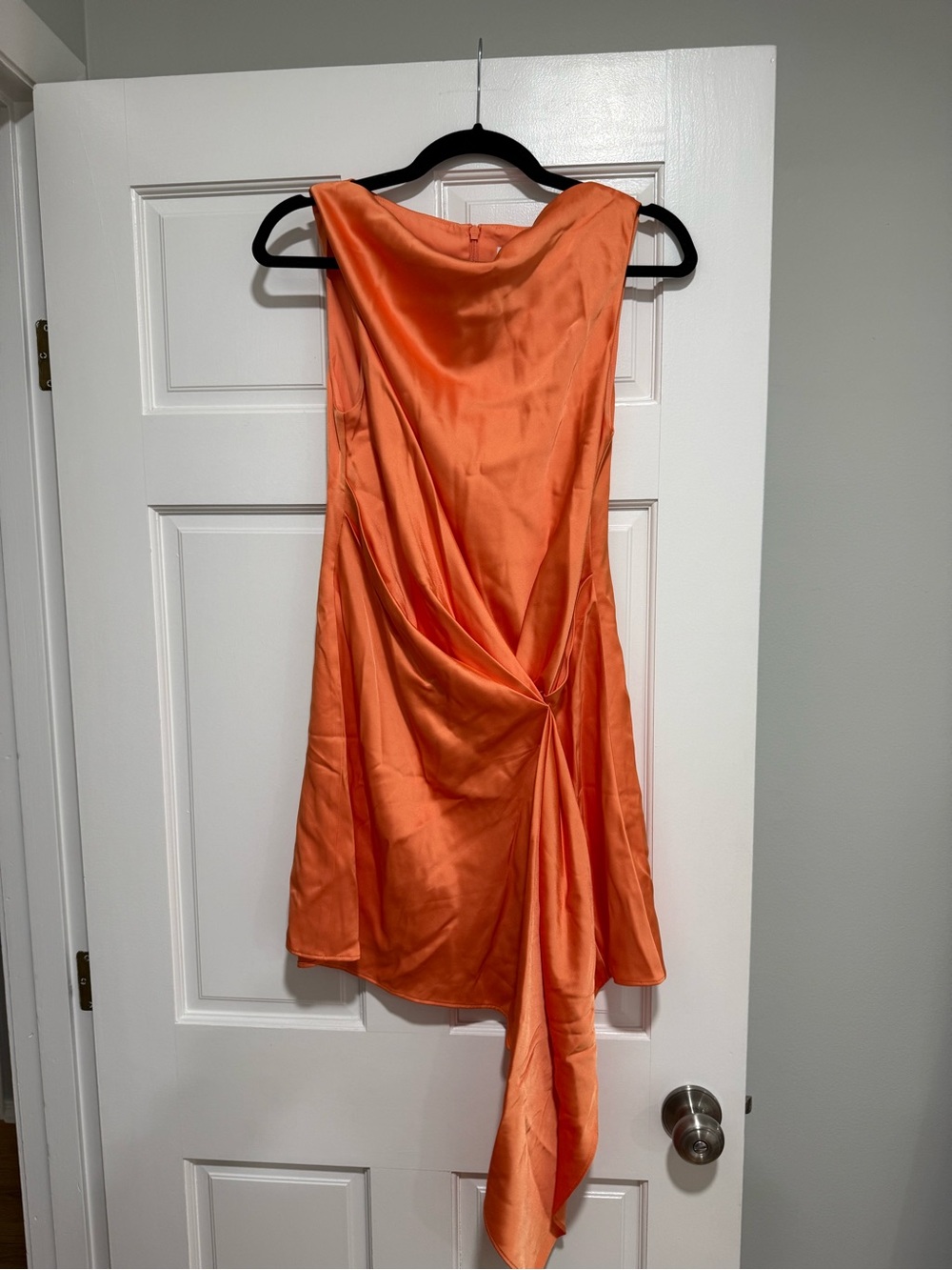 Asymmetrical Orange Satin Cocktail Dress - Women's